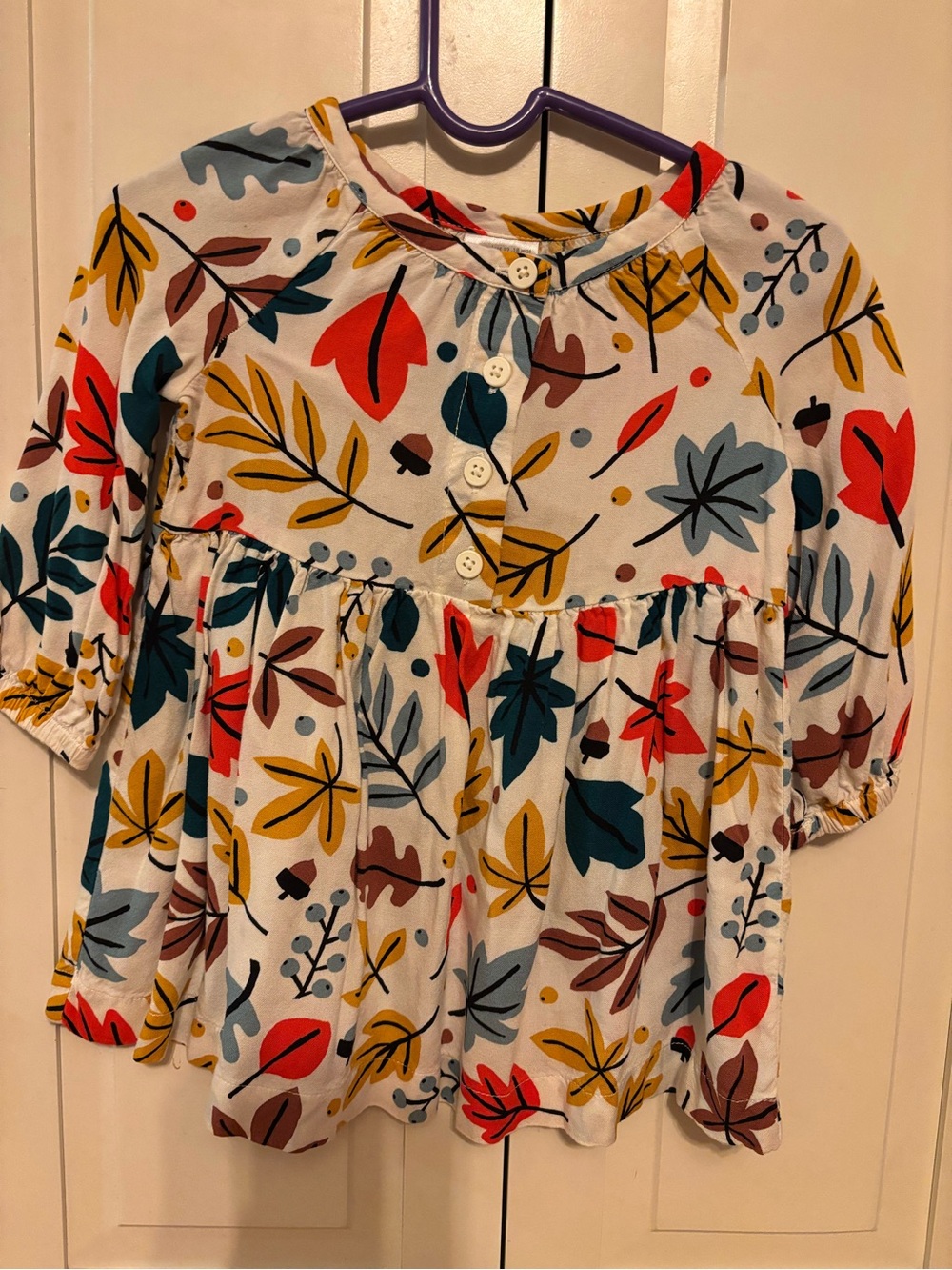 Hanna Andersson White Peplum Top with Multicolor Leaf Print